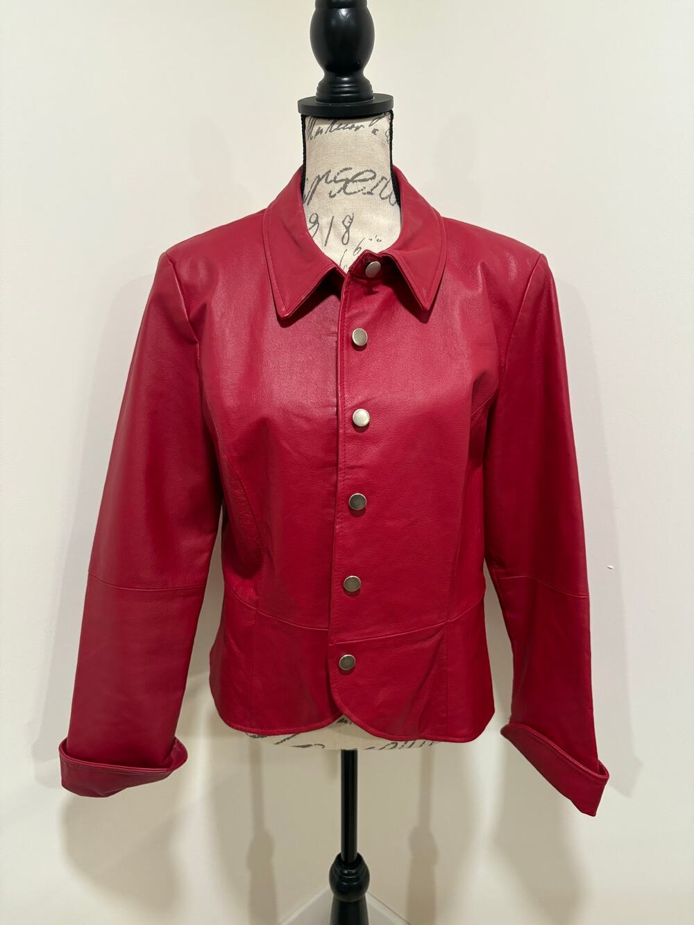 Vintage 90s Red Leather Shape FX Lined Jacket Size 16